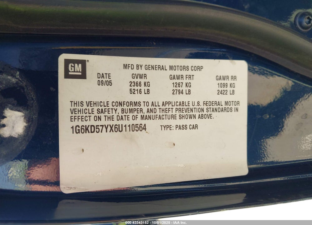 2006 CADILLAC DTS VIN: 1G6KD57YX6U110564