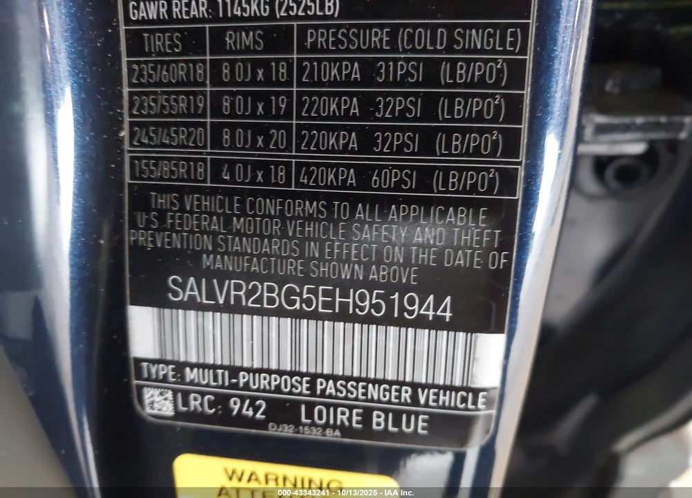 2014 LAND ROVER RANGE ROVER EVOQUE VIN: SALVR2BG5EH951944