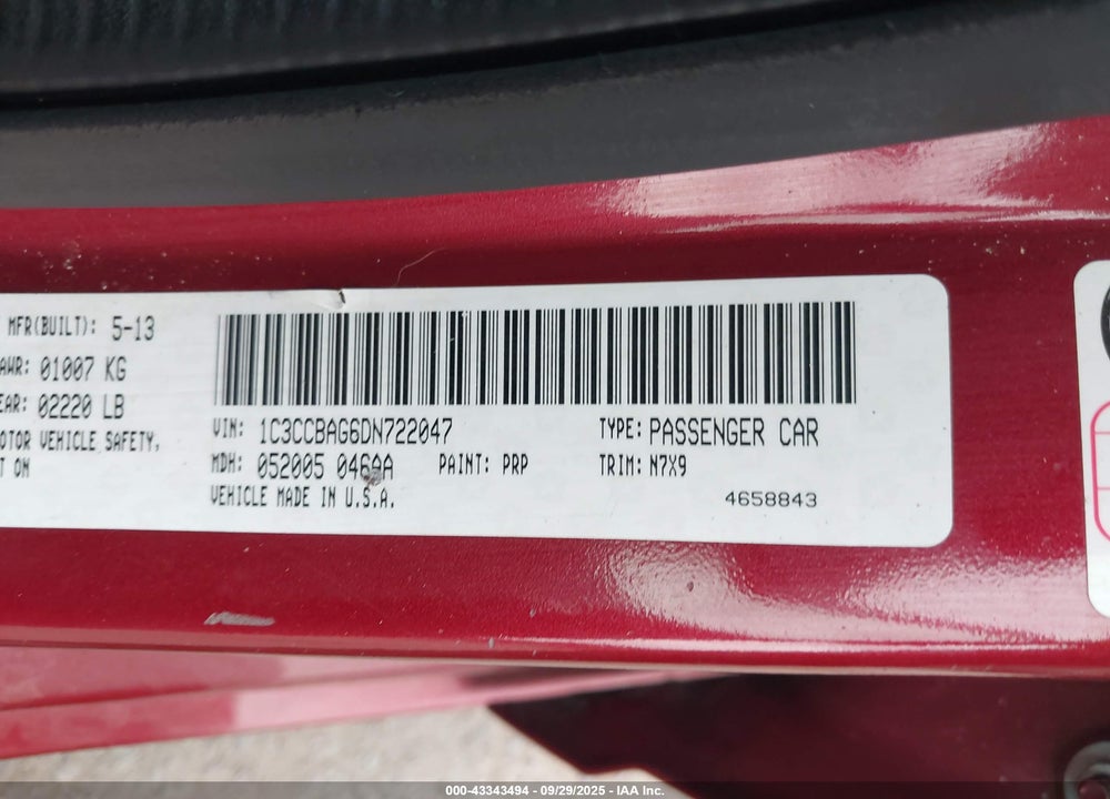2013 CHRYSLER 200 VIN: 1C3CCBAG6DN722047
