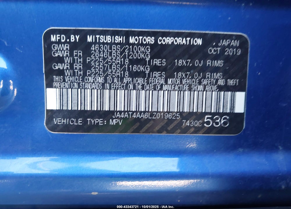 2020 MITSUBISHI ECLIPSE CROSS SP 1.5T AWC VIN: JA4AT4AA6LZ019625
