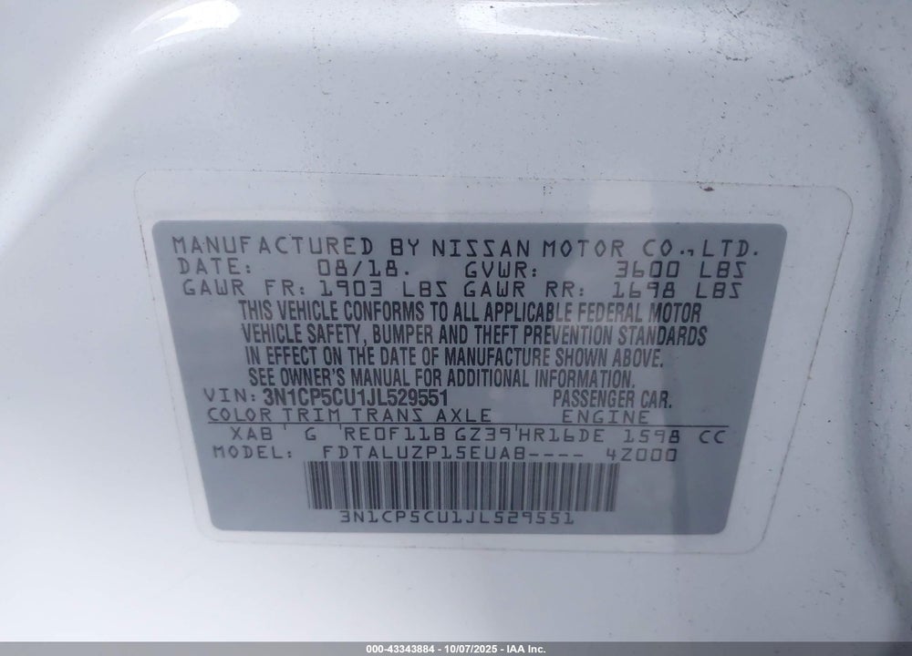 2018 NISSAN KICKS VIN: 3N1CP5CU1JL529551