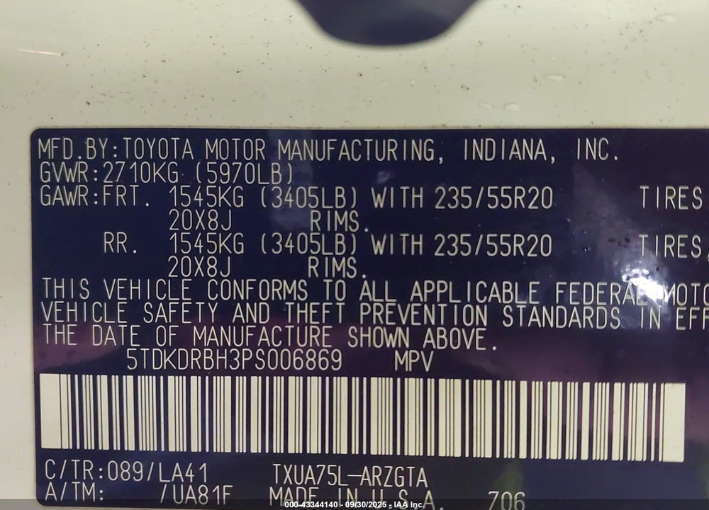 2023 TOYOTA HIGHLANDER PLATINUM VIN: 5TDKDRBH3PS006869