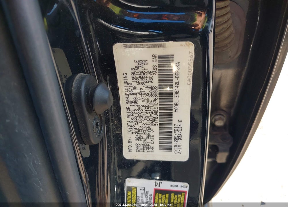 2013 TOYOTA COROLLA VIN: 5YFBU4EE1DP085922