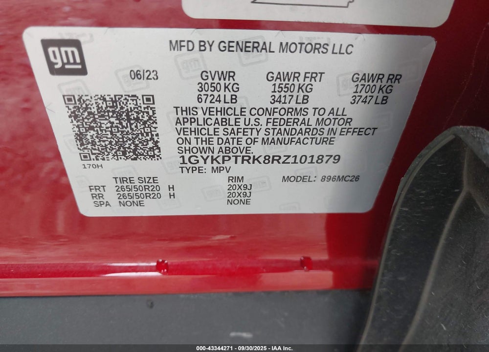 2024 CADILLAC LYRIQ SPORT W/1SF VIN: 1GYKPTRK8RZ101879