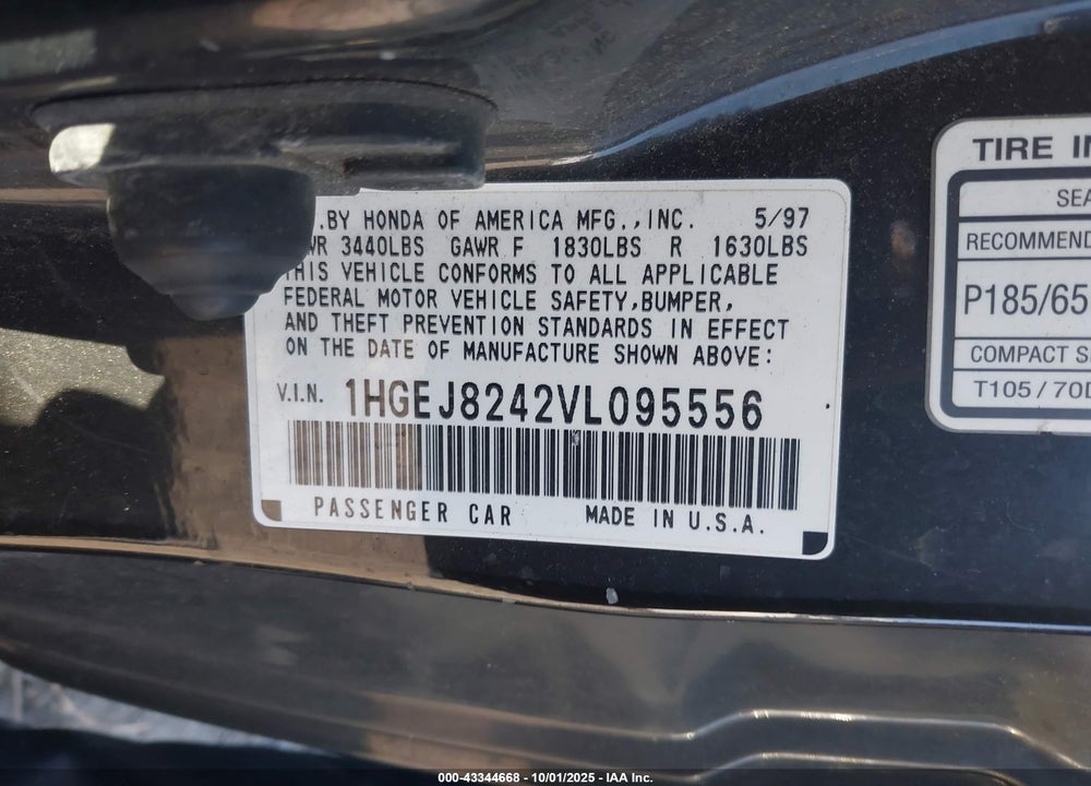 1997 HONDA CIVIC EX VIN: 1HGEJ8242VL095556