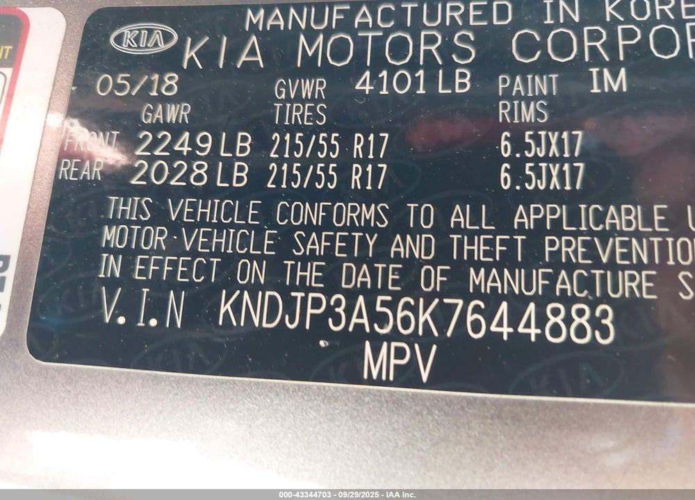 2019 KIA SOUL VIN: KNDJP3A56K7644883