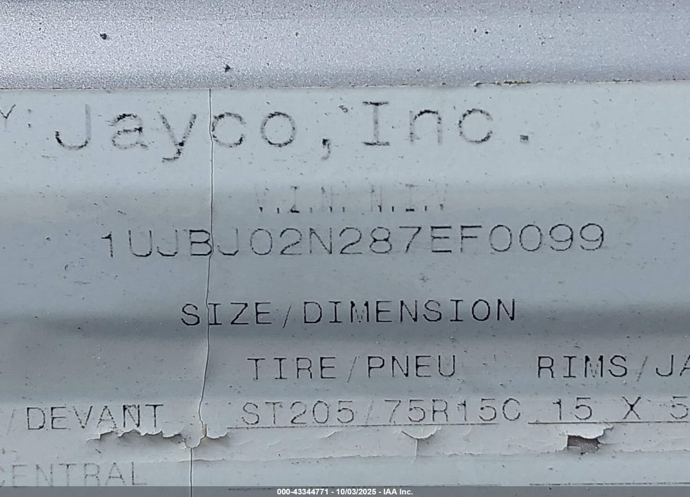 2008 JAYCO 24RKS VIN: 1UJBJ02N287EF0099