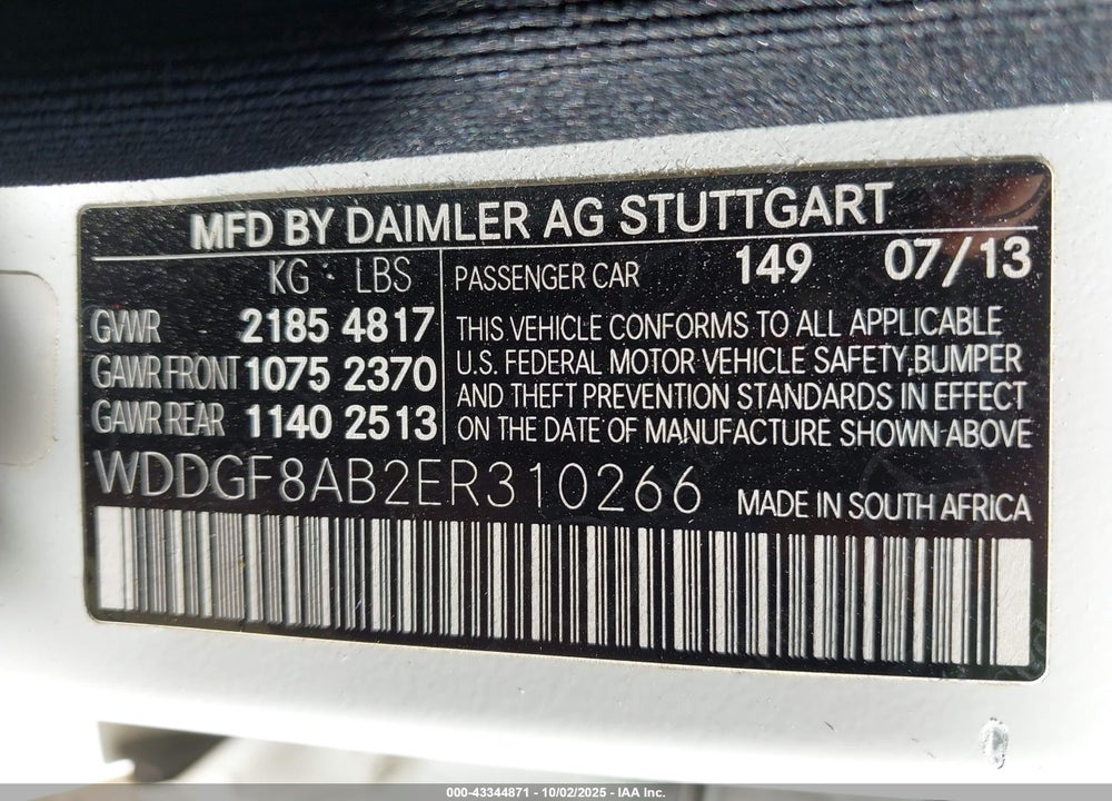 2014 MERCEDES-BENZ C 300 SPORT 4MATIC VIN: WDDGF8AB2ER310266