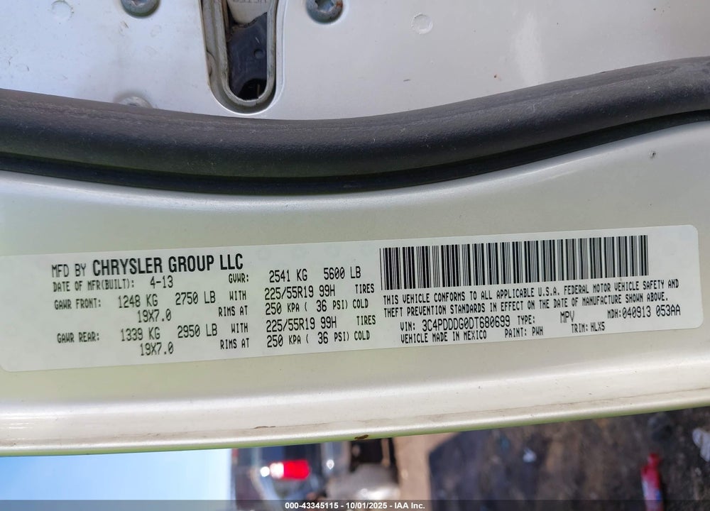 2013 DODGE JOURNEY CREW VIN: 3C4PDDDG0DT680699