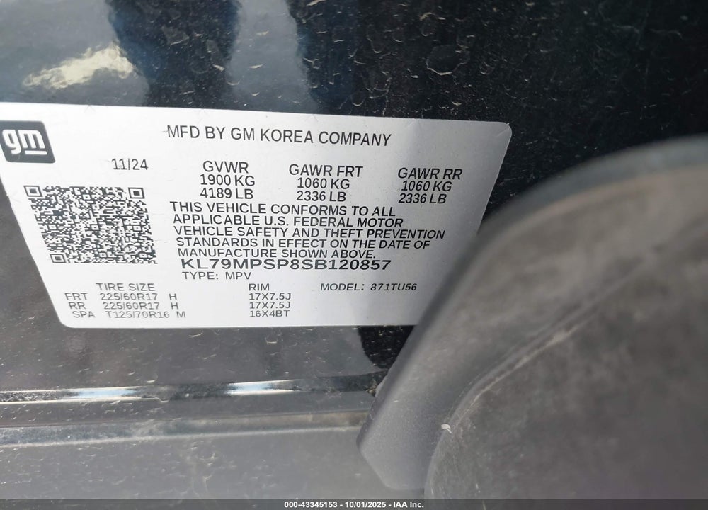 2025 CHEVROLET TRAILBLAZER FWD LT VIN: KL79MPSP8SB120857