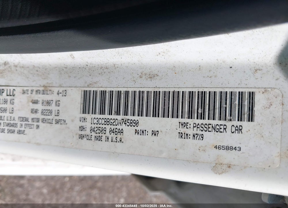 2013 CHRYSLER 200 VIN: 1C3CCBBG2DN745890