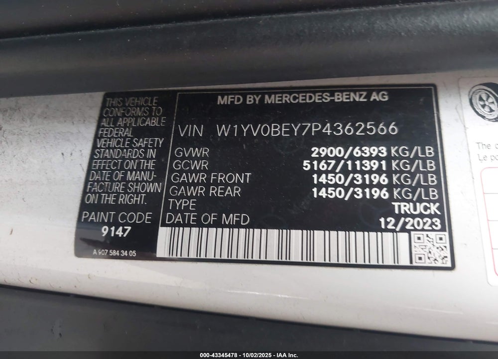 2023 MERCEDES-BENZ METRIS VIN: W1YV0BEY7P4362566