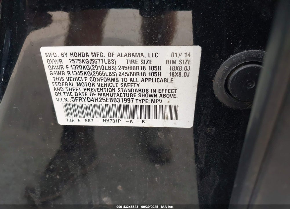 2014 ACURA MDX VIN: 5FRYD4H25EB031997