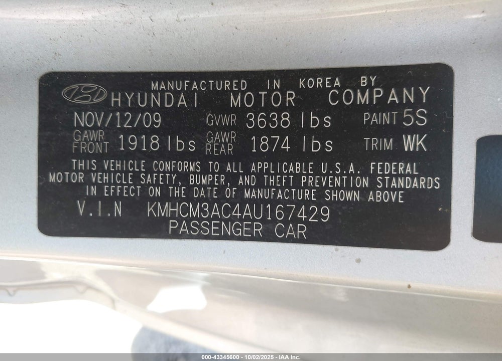 2010 HYUNDAI ACCENT VIN: KMHCM3AC4AU167429
