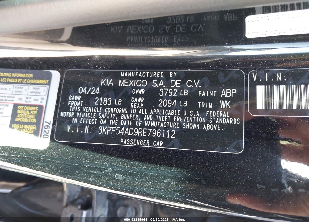 2024 KIA FORTE GT LINE VIN: 3KPF54AD9RE796112