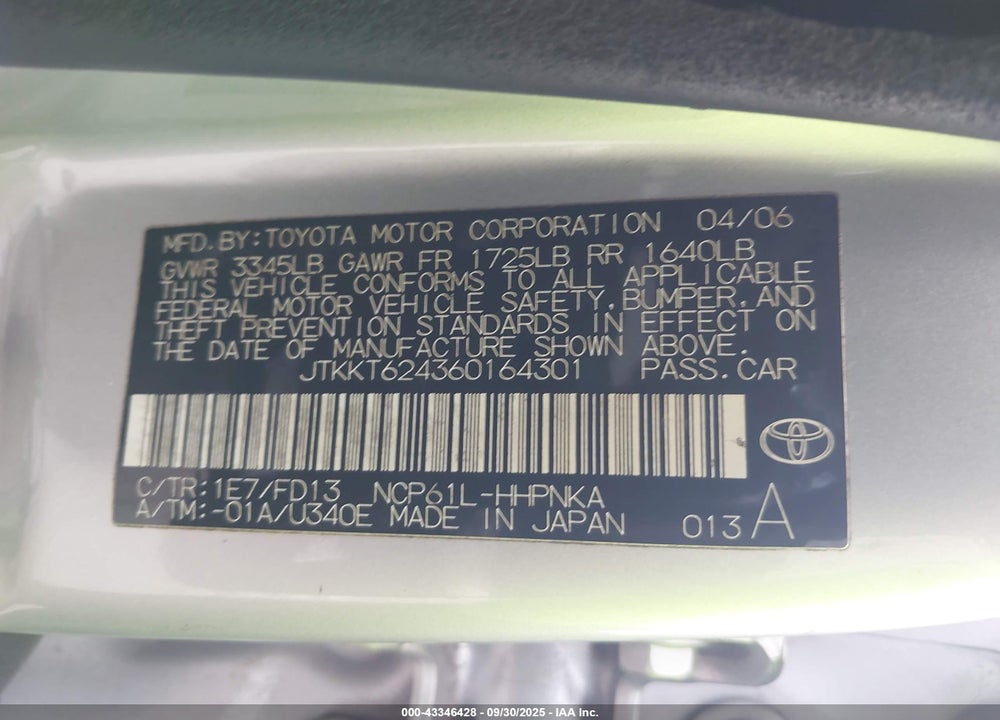 2006 SCION XA VIN: JTKKT624360164301
