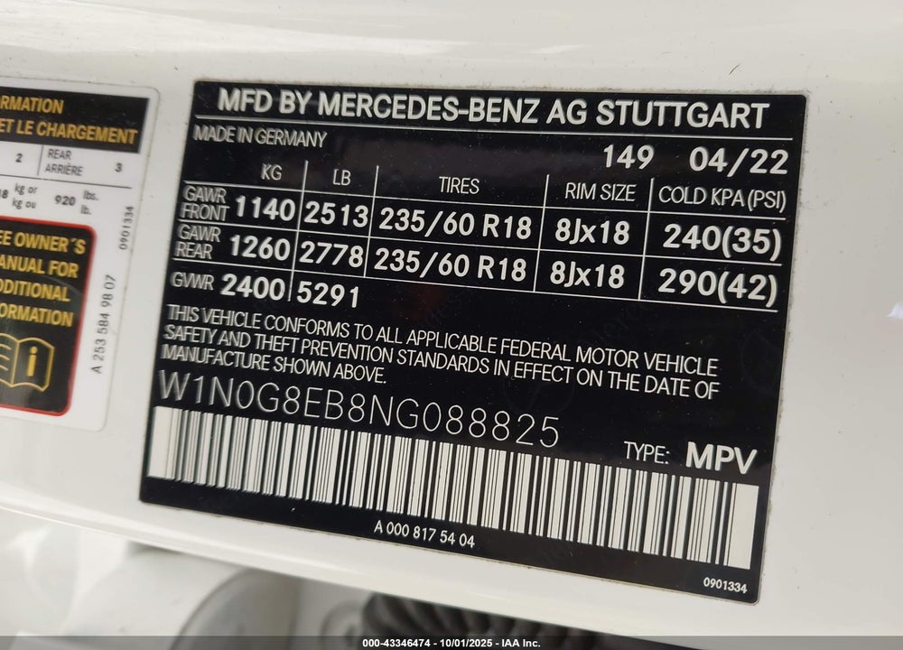 2022 MERCEDES-BENZ GLC 300 4MATIC SUV VIN: W1N0G8EB8NG088825
