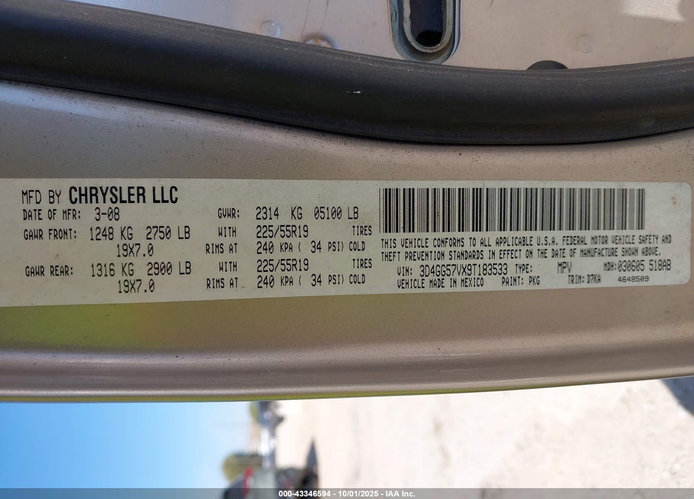 2009 DODGE JOURNEY VIN: 3D4GG57VX9T183533