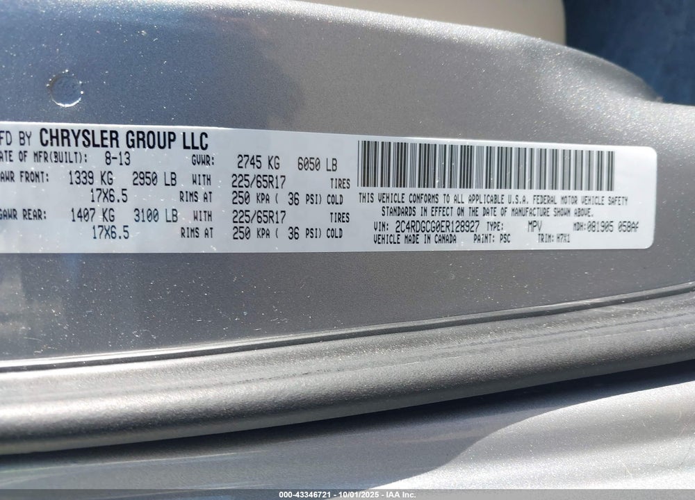 2014 DODGE GRAND CARAVAN SXT VIN: 2C4RDGCG0ER128927