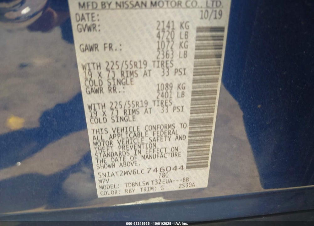 2020 NISSAN ROGUE VIN: 5N1AT2MV6LC746044