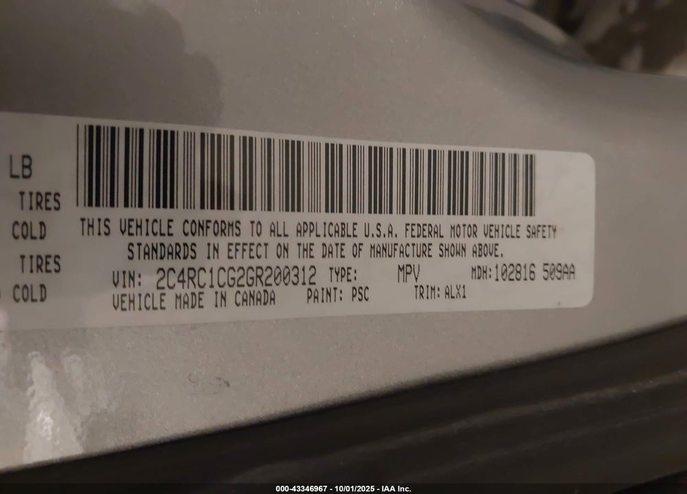 2016 CHRYSLER TOWN & COUNTRY TOURING-L VIN: 2C4RC1CG2GR200312