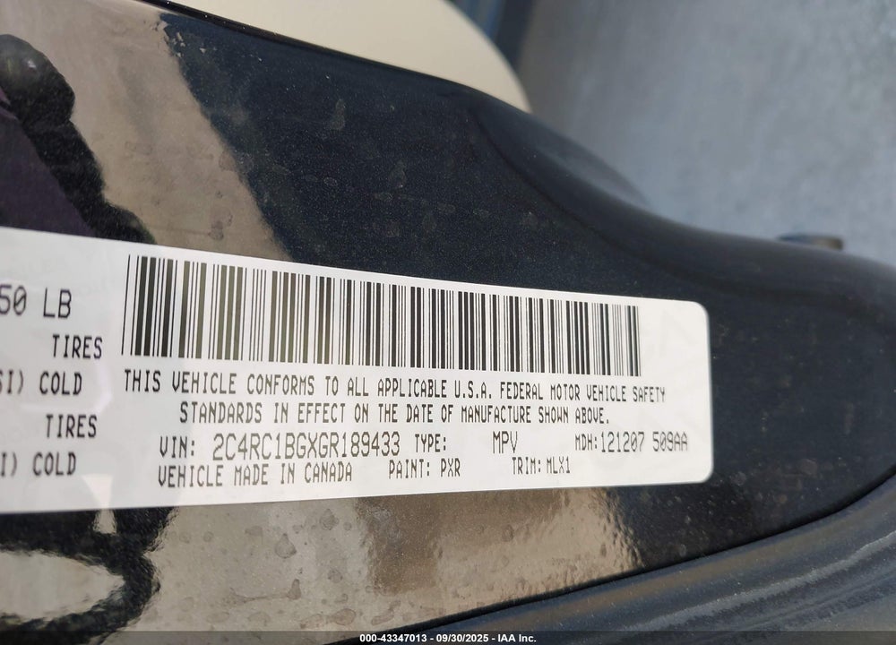 2016 CHRYSLER TOWN & COUNTRY TOURING VIN: 2C4RC1BGXGR189433