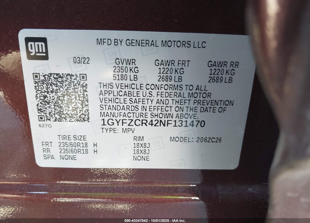 2022 CADILLAC XT4 VIN: 1GYFZCR42NF131470