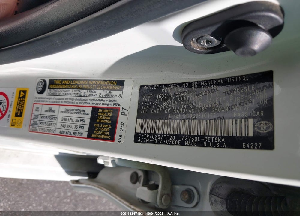 2016 TOYOTA CAMRY VIN: 4T1BF1FK3GU540141