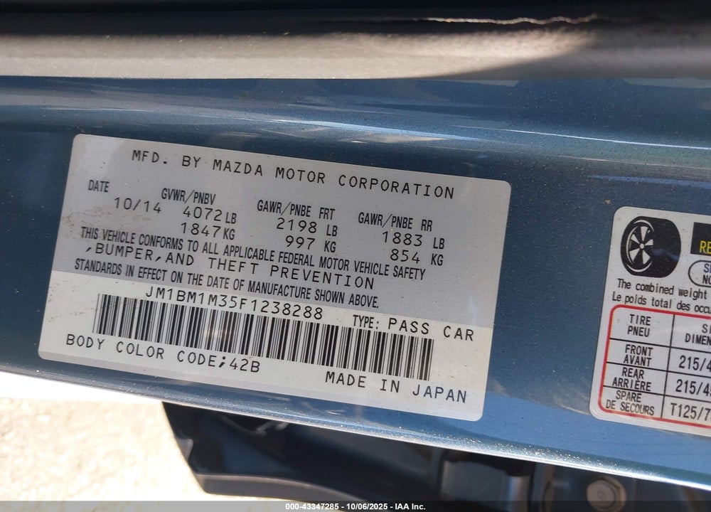 2015 MAZDA 3 S GRAND TOURING VIN: JM1BM1M35F1238288