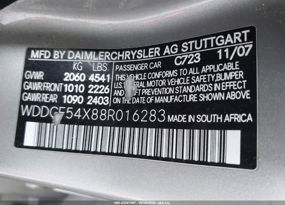 2008 MERCEDES-BENZ C 300 LUXURY/SPORT VIN: WDDGF54X88R016283