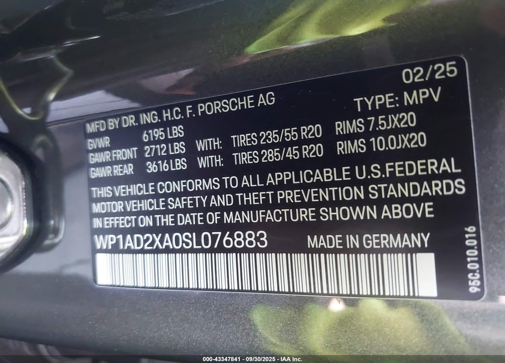 2025 PORSCHE MACAN VIN: WP1AD2XA0SL076883