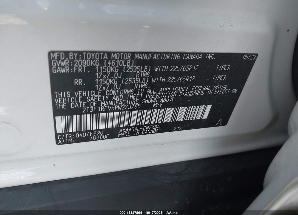 2023 TOYOTA RAV4 LE VIN: 2T3F1RFV5PW373765