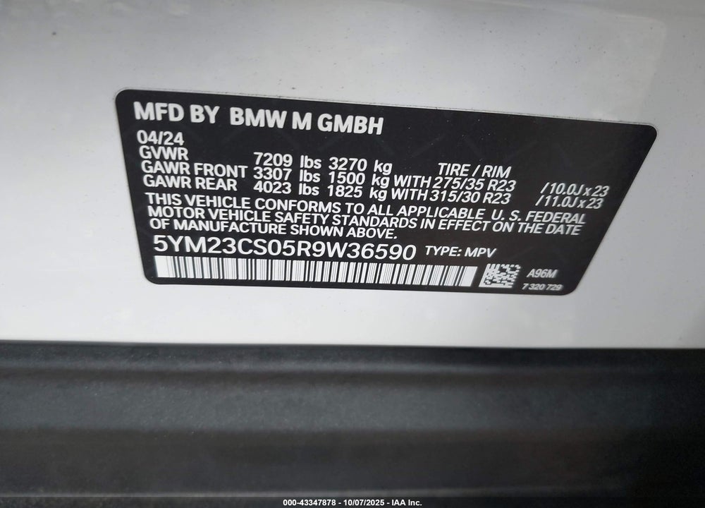 2024 BMW XM VIN: 5YM23CS05R9W36590
