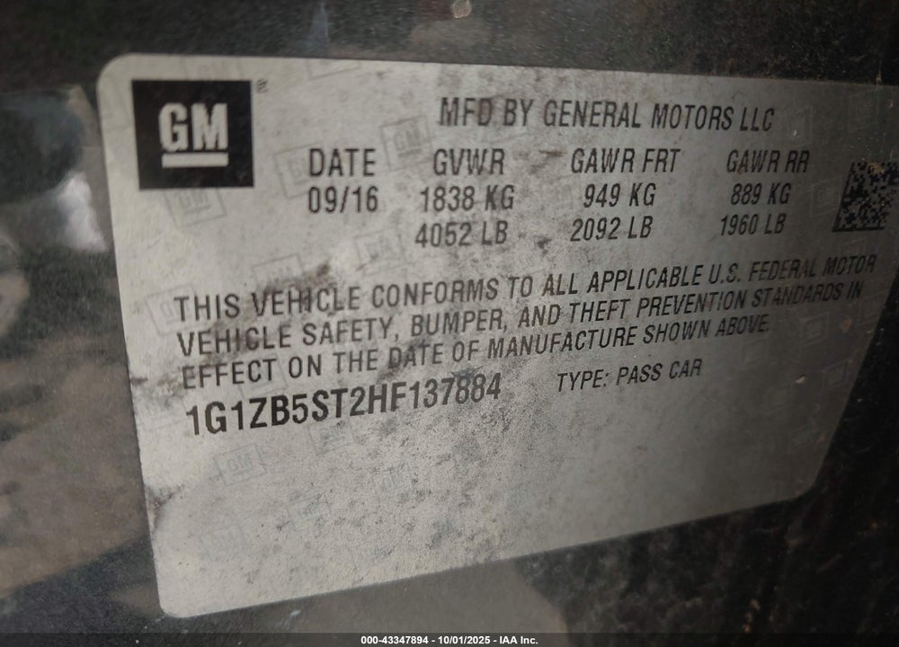 2017 CHEVROLET MALIBU VIN: 1G1ZB5ST2HF137884
