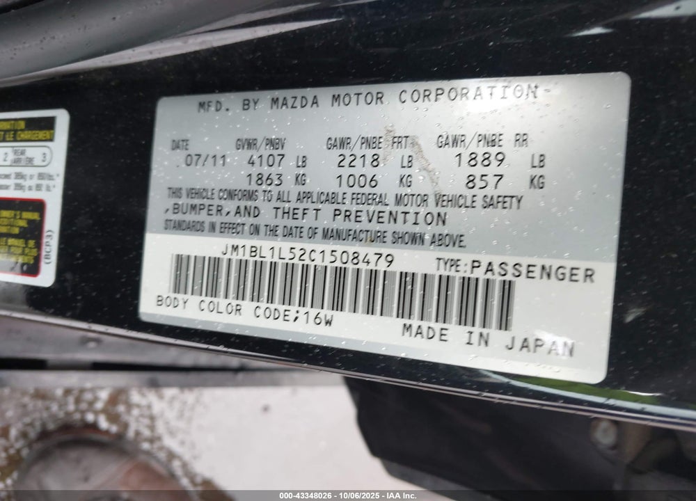 2012 MAZDA 3 VIN: JM1BL1L52C1508479