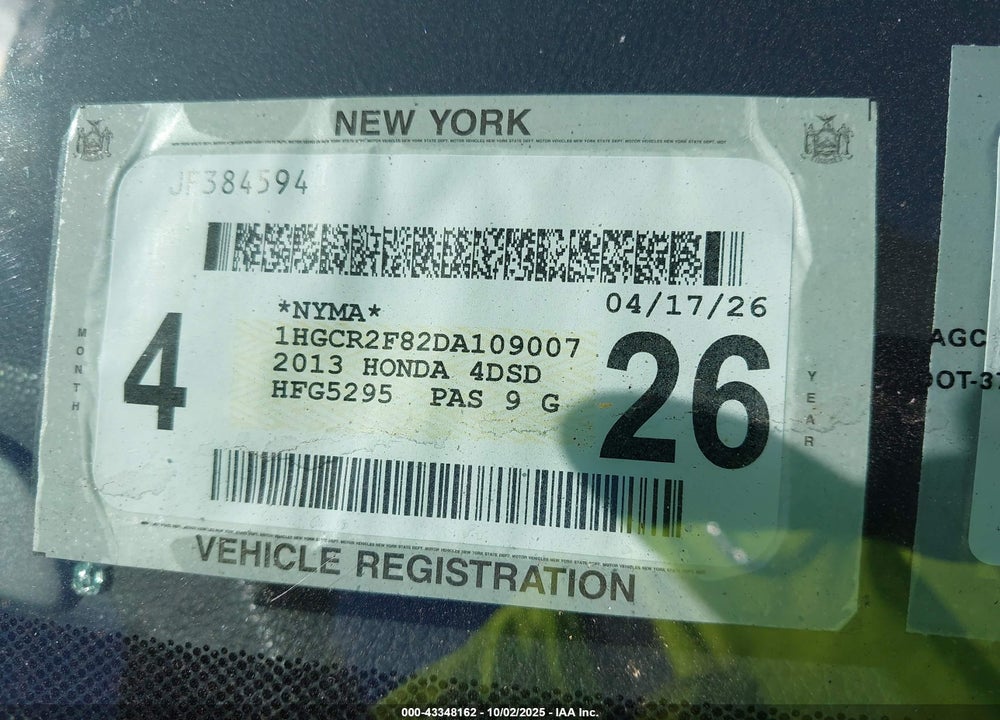 2013 HONDA ACCORD VIN: 1HGCR2F82DA109007