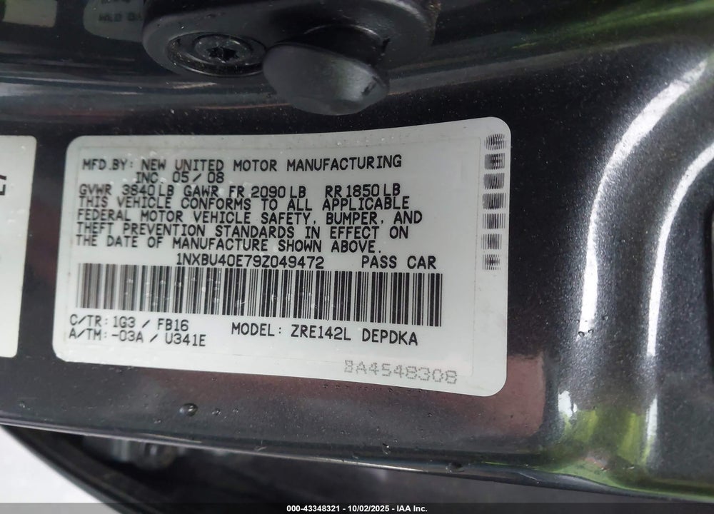 2009 TOYOTA COROLLA VIN: 1NXBU40E79Z049472
