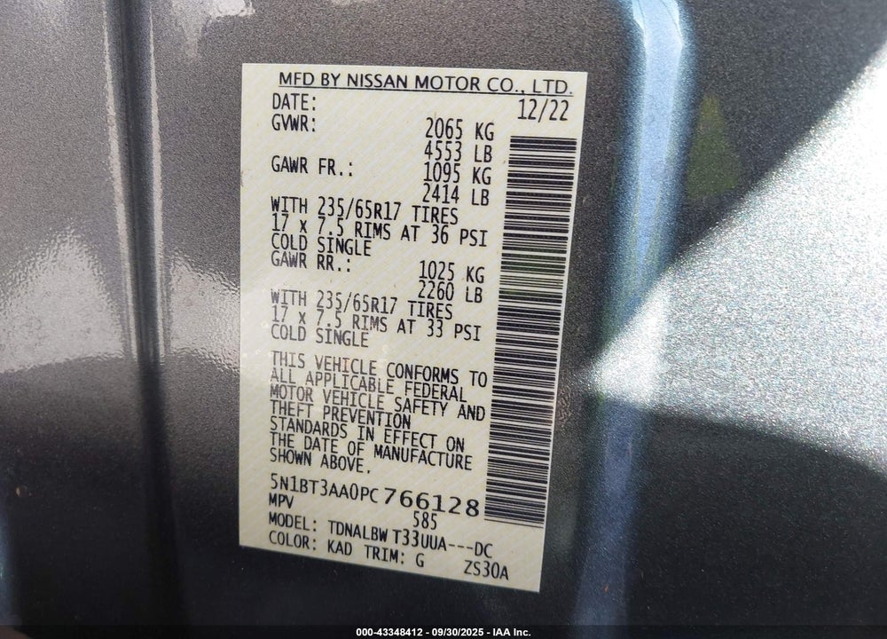 2023 NISSAN ROGUE SPORT VIN: 5N1BT3AA0PC766128