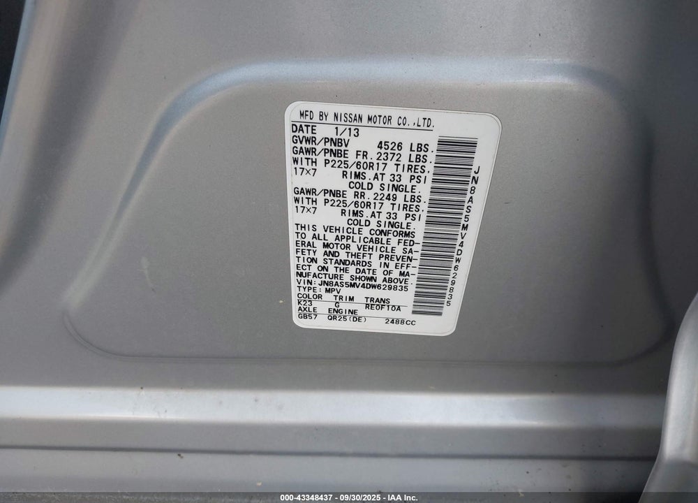 2013 NISSAN ROGUE VIN: JN8AS5MV4DW629835