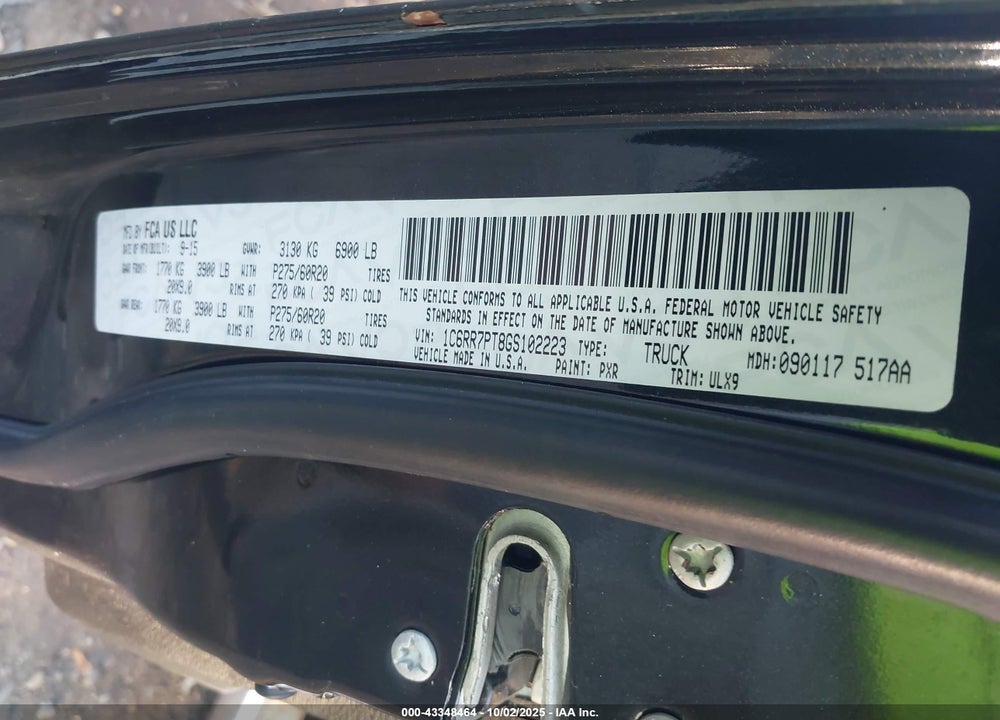 2016 RAM 1500 VIN: 1C6RR7PT8GS102223