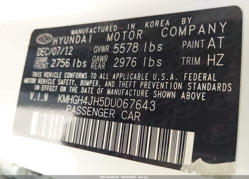 2013 HYUNDAI EQUUS VIN: KMHGH4JH5DU067643