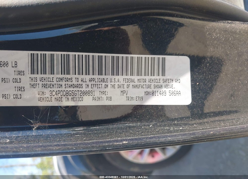 2016 DODGE JOURNEY VIN: 3C4PDDBG5GT200891