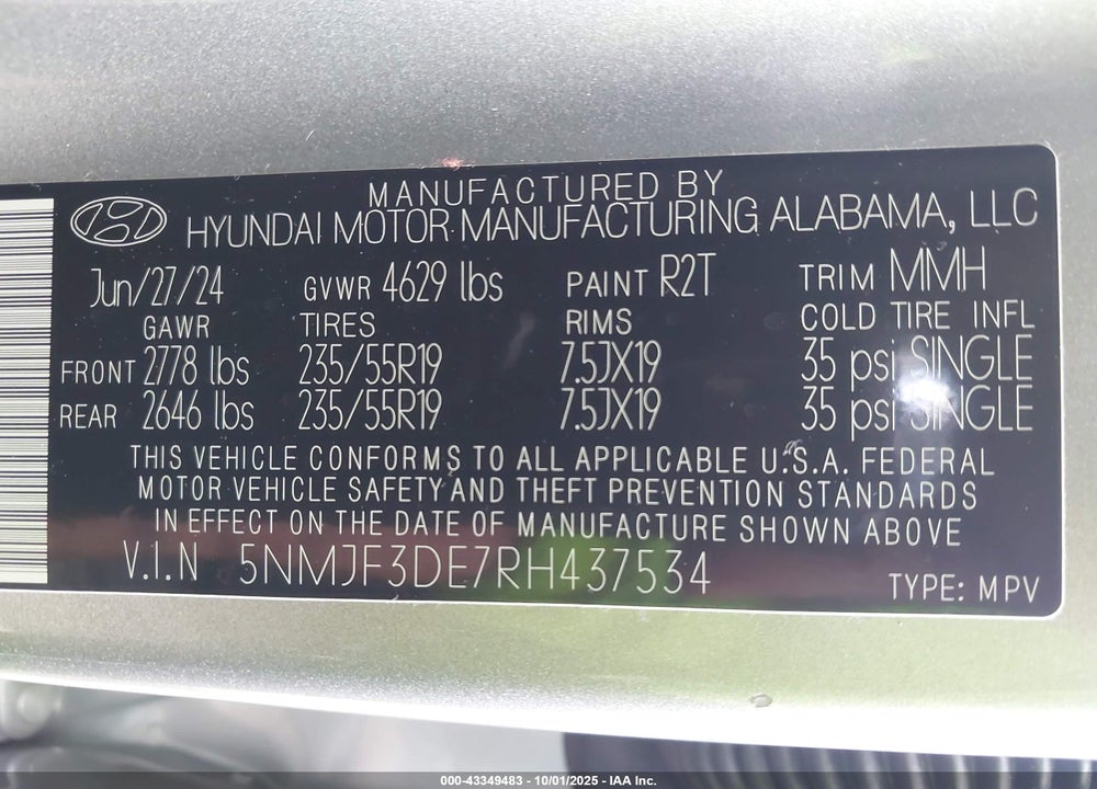 2024 HYUNDAI TUCSON VIN: 5NMJF3DE7RH437534