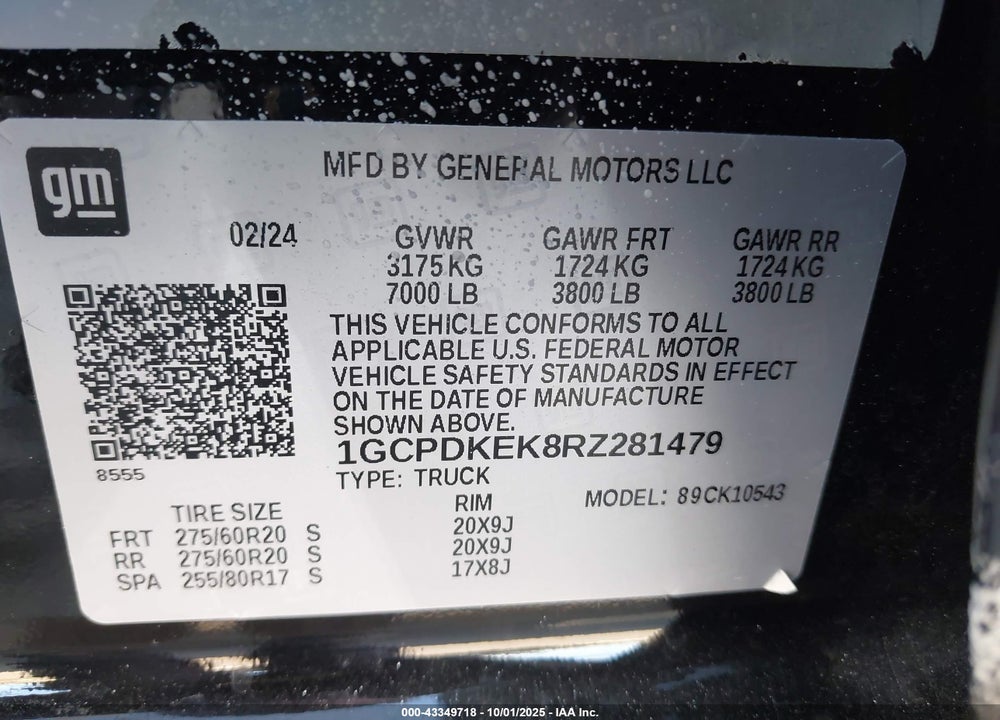 2024 CHEVROLET SILVERADO 1500 VIN: 1GCPDKEK8RZ281479