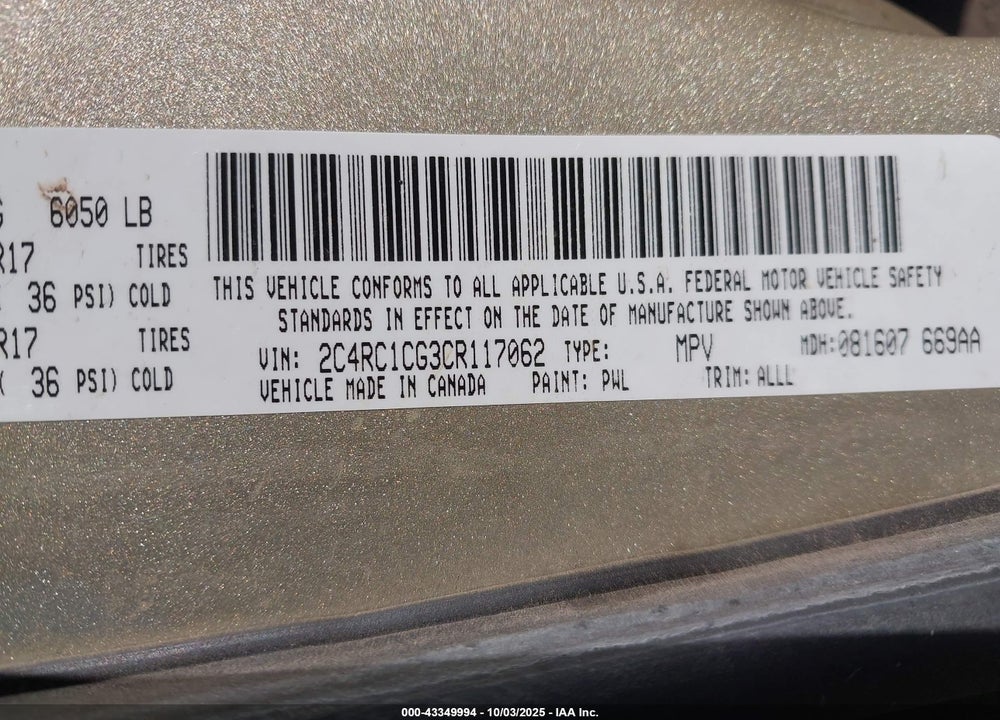 2012 CHRYSLER TOWN & COUNTRY TOURING-L VIN: 2C4RC1CG3CR117062