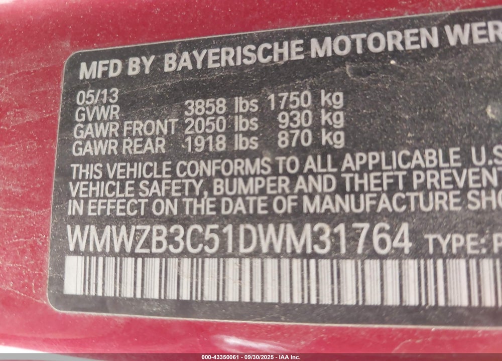 2013 MINI COUNTRYMAN VIN: WMWZB3C51DWM31764