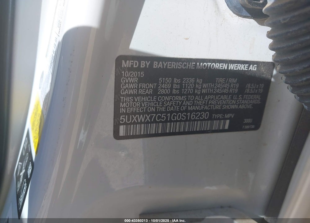 2016 BMW X3 XDRIVE35I VIN: 5UXWX7C51G0S16230