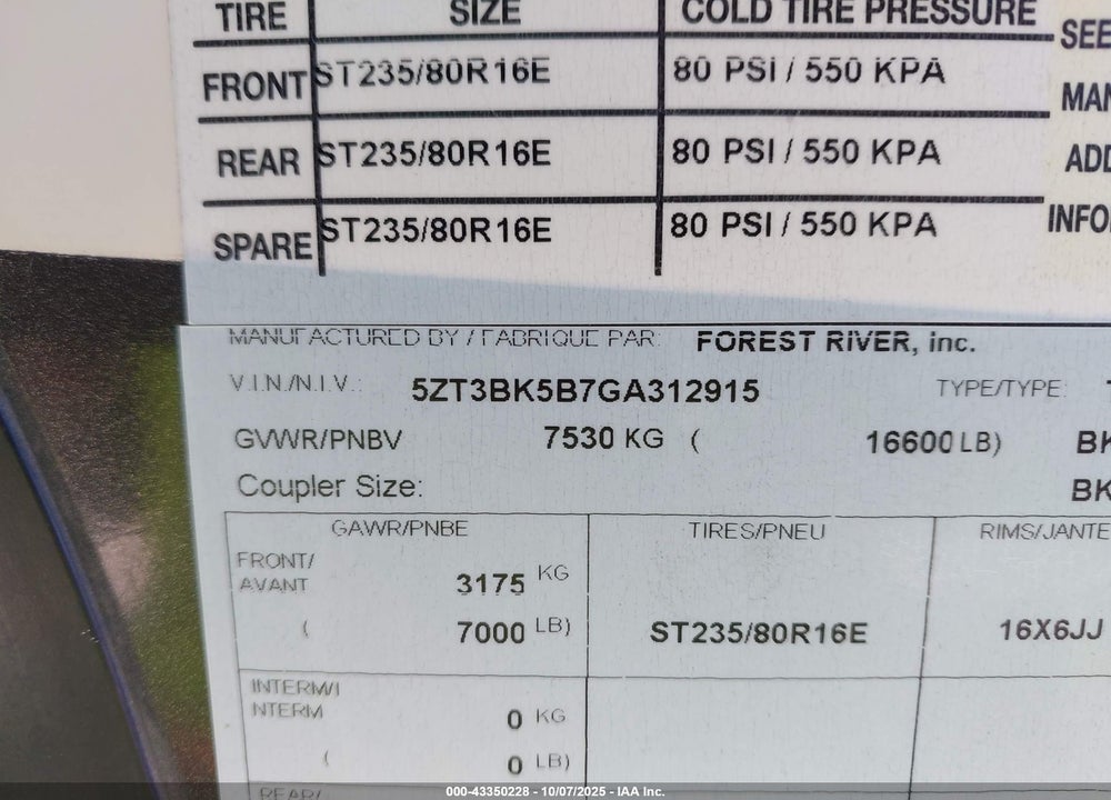 2016 BROOKSTONE 395 RL VIN: 5ZT3BK5B7GA312915