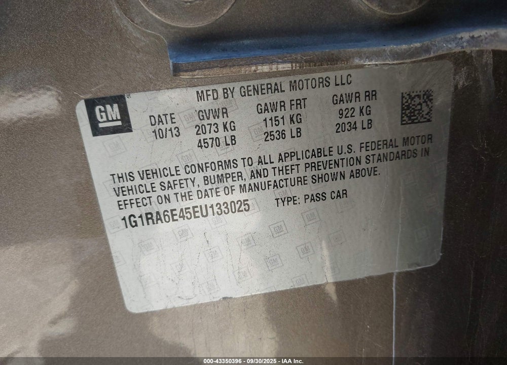 2014 CHEVROLET VOLT VIN: 1G1RA6E45EU133025