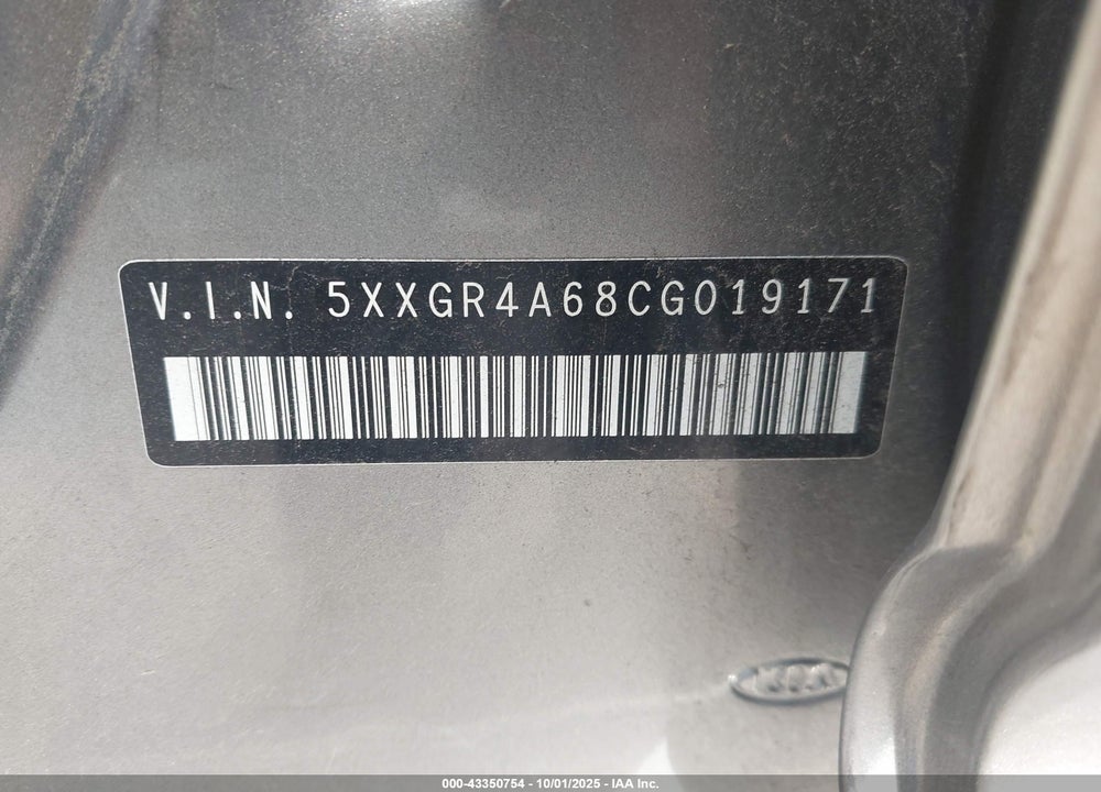 2012 KIA OPTIMA VIN: 5XXGR4A68CG019171